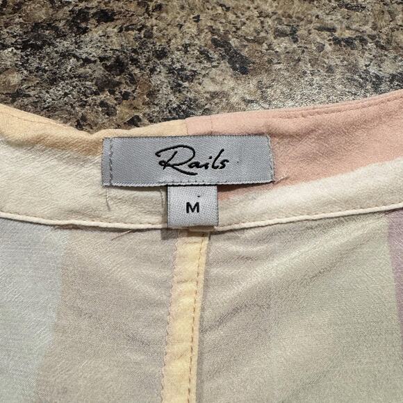 Rails Top Boho Cottage Coastal Grandma Soft Girl Button Up Tie Stripe Medium - Picture 3 of 8